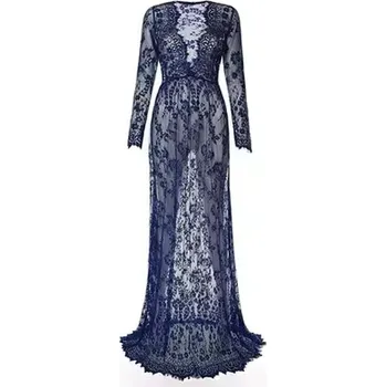 Dámské šaty Krajkové šaty s dlouhým rukávem na těhotenské focení (8 barevných variant) Barva: tmavě modrá, Velikost: S