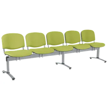 CL - 25, čalouněná lavice do čekárny, 5-sedák, koženka AN - 079 citrónově zelená, kostra stříbrná