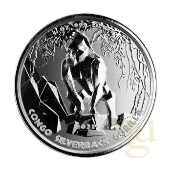 1 unce stříbrná mince Afrika Kongo Silberrücken Gorilla 2021