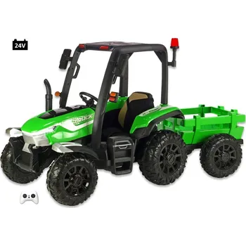 Dětské elektrovozidlo Traktor Blast s 2,4G, kabinou a vlekem, 24V / 2x200W, zelený