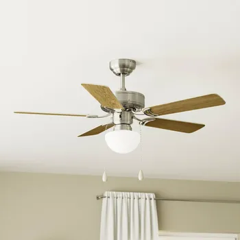Lampička EGLO Stropní ventilátor Cadiz, E27, kabelový spínač, matný nikl - Stříška: Ø 15,3 cm, výška 12 cm stříbro, dub, matný nikl 1 x 40 W - Doprava zdarma