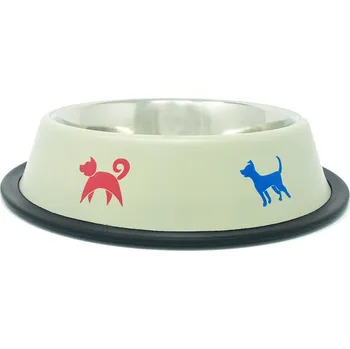 Miska pro psa PROFIZOO Miska nerezová protiskluzová 2400 ml Krémová s potiskem