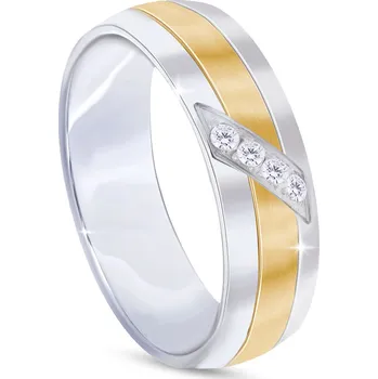 Prsten biju Prsten z chirurgické oceli se zlatým proužkem a zirkony 4000445 Velikost prstenu - obvod: 52 mm