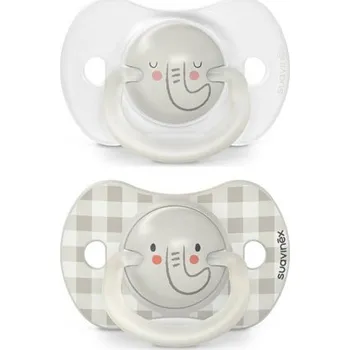 SUAVINEX Den & Noc Šidítko fyziologické silikon 6-18 m 2 ks Šedý slon