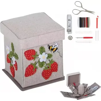 Příslušenství k šicímu stroji Rozkládací šitíčko ve viktoriánském stylu - Jahůdky (Hexagonal Victorian Sewing Kit Strawberry)