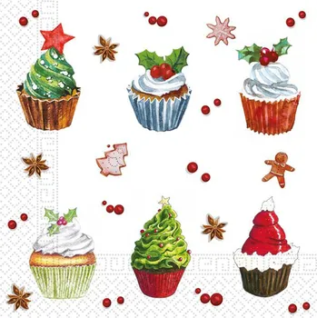 Papírový kapesník PROCOS Vánoční papírové ubrousky 33x33cm 3vrstvé cupcakes 20ks