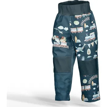 Panel se střihem na softshell kalhoty trains/vláčky tmavomodré 122