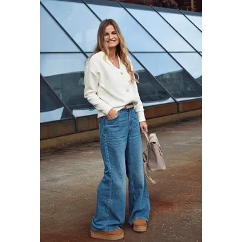 Dámský svetr svetr M.ASCH-Be original Button-Up V Neck - Cream L