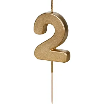 Svíčka na dort zlatá "číslo 2", 4,5 cm