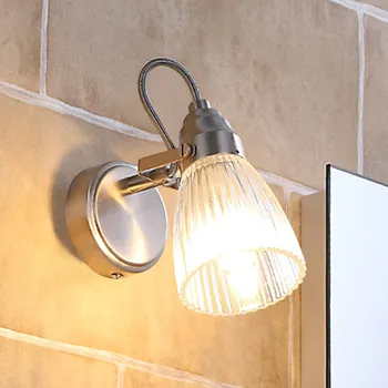 Lampička Koupelnové nástěnné svítidlo Lindby Kara, výška 21 cm, sklo, IP44, G9 - Ø nástěnného držáku 8,5 cm čirý, matný nikl 1 x 3 W LED - Doprava zdarma