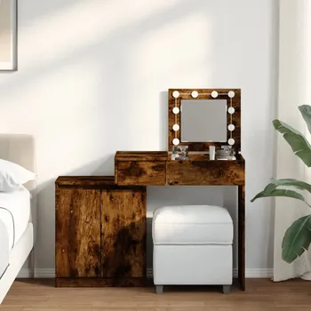 Nábytek vidaXL Toaletní stolek s LED kouřový dub 115 x 37 x 110,5 cm