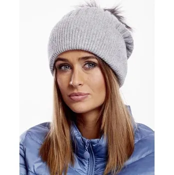 Čepice Dámská čepice s lemem žebrovaná šedá