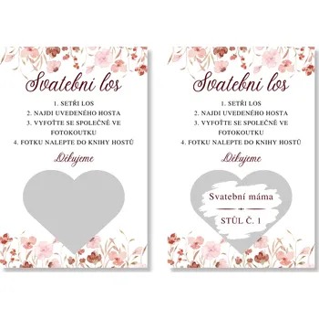 Svatební dekorace Personal Stírací svatební los - Růžové květiny Zlatá