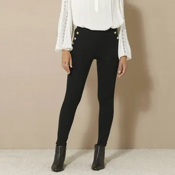 Dámské legíny Legíny s ozdobnými knoflíky a pružným pasem černá 52