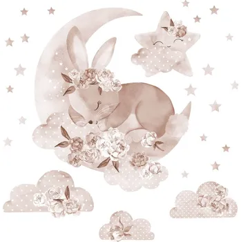 Samolepící dekorace PASTELOWE LOVE Samolepky na zeď Sleeping Rabbit Boho