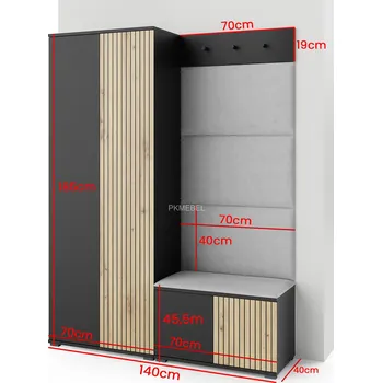 Předsíňová stěna Eka Předsíňová stěna s čalouněnými panely Joey 1 - Černá a Dub Artisan / Tmavá béžová 2305