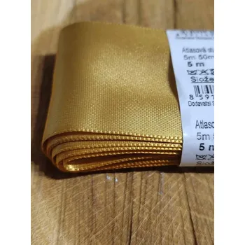 Stuha Atlasová stuha oboulící svazky po 5 m šíře 50 mm barva zlatá
