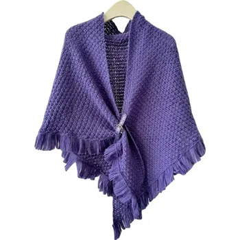 Šála Zimní pletený šál s koženou sponou | elegantní teplý šátek - Nachový