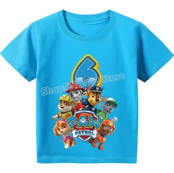 Dívčí tričko Narozeninové tričko s číslovkou Tlapková patrola (barevné) Barva: modrá, Číslovka: 6, Velikost: 130