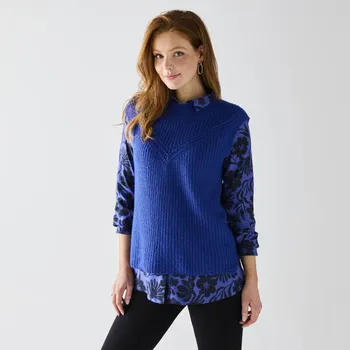 Dámská vesta Vesta z hladkého úpletu s ažurou tmavě modrá 38/40