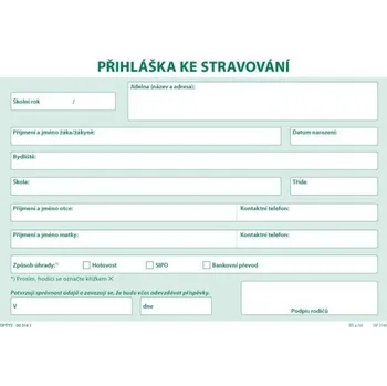 Přihláška ke stravování, list A5