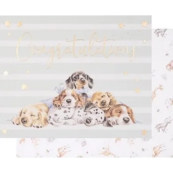 Přání k narození dítěte "Little Paws" Wrendale Designs – štěňátka