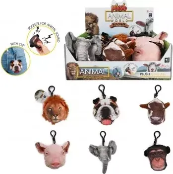 plyšák Teddies Přívěsek zvířátko plyš 8-10cm na baterie se zvukem 6 druhů 18ks v boxu 24m+