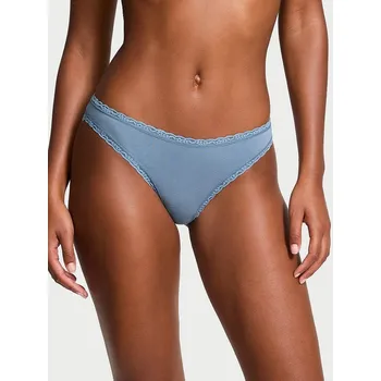 Kalhotky Victoria's Secret dámské kalhotky Cotton Lace Bikini modré M