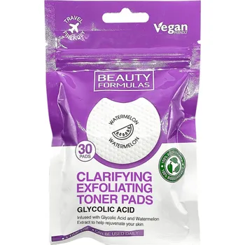 Beauty Formulas Biologicky rozložitelné exfoliační tonerové tampony na obličej s kyselinou glykolovou, 30ks