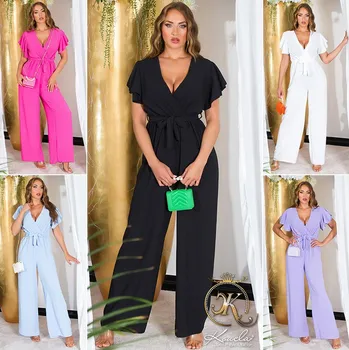 Dámské oblečení Dámský overal s širokými nohavicemi a páskem na zavázání 0000OV07814 Bílá - Koucla bílá one size