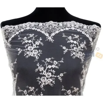 Metráž - svatební krajka BÍLÁ ŠŃŮRKY LZ92090001 - látka na svatební a společenské šaty - Bílá, 132 cm