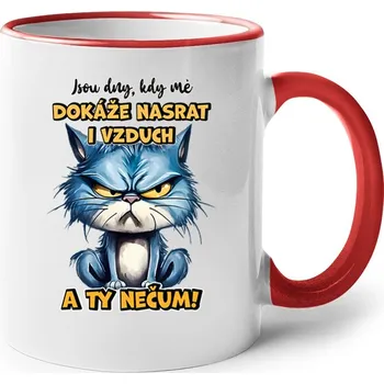 Keramický hrnek Jsou dny, kdy mě dokáže nasrat i vzduch a ty nečum, Barva Červená, Velikost 330 ml, Canvas Keramický hrnek s barevným uchem Bezvatriko.cz 2654