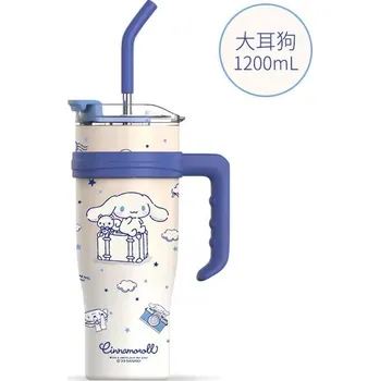 dětská jídelní sada Hello Kitty Dětský termohrnek - Hello Kitty, Kuromi, Cinnamoroll, Melody, nerezová ocel s brčkem (1200 ml) Barva: bílá (Cinnamoroll)