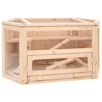 Klec pro křečky z masivního jedlového dřeva 80 x 40 x 43 cm přírodní