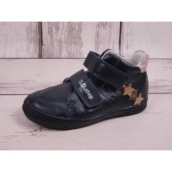 Dívčí polobotky D.D.step Celoroční kožené boty obuv D. D. step A040-42820 kotníkové tmavomodré se zlatými hvězdičkami velikost: 31