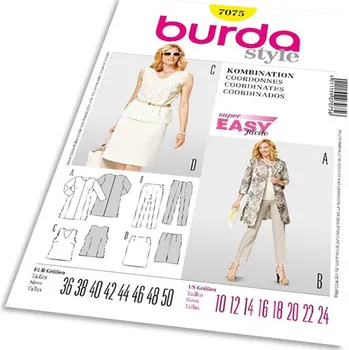 Volný čas Střih Burda 7075 - Tílko, kabátek, rovná sukně, kalhoty