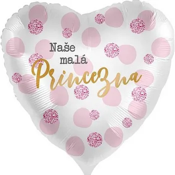 Party dekorace Balónek fóliový Srdce Naše malá Princezna s puntíky 43cm
