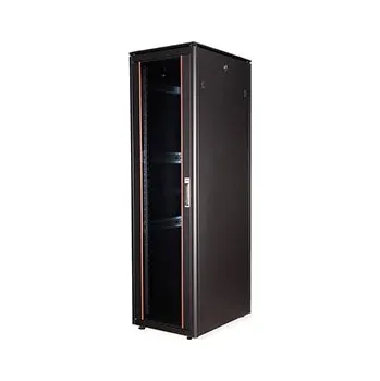 Racková skříň ROLINE 19" síťový rozvaděč 47U, stojanový, Pro, š. 600, h. 800, skleněné dveře, černý - 26.21.0238
