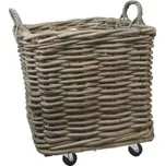 Proutěný hranatý koš s uchy na kolečkách, 50 x 50 x 45 cm, šedý
