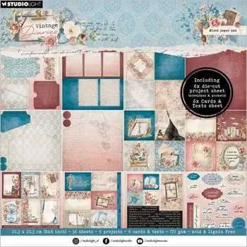 Výtvarná sada Kreativní blok Studio Light "Vintage Diaries", 20x20 cm, 36 l. - Přání a obálky