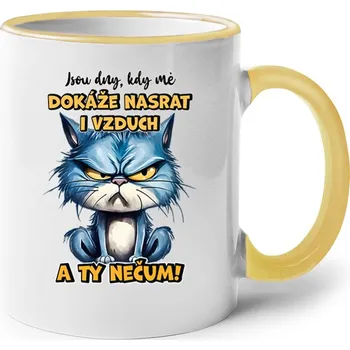 Keramický hrnek Jsou dny, kdy mě dokáže nasrat i vzduch a ty nečum, Barva Žlutá, Velikost 330 ml, Canvas Keramický hrnek s barevným uchem Bezvatriko.cz 2654