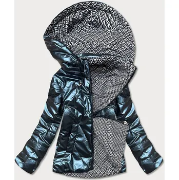 Tmavě modrá krátká lesklá dámská bunda (W586-1) odstíny modré XXL (44)