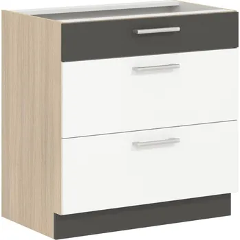 Kuchyňská linka RUTHIN, dolní skříňka D80S3 se 3 šuplíky, bílý lesk + vyzvednutí ZDARMA