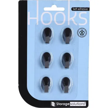 Příbor Storagesolutions Samolepicí háčky z nerezové oceli, 6 ks,, černé, ovál