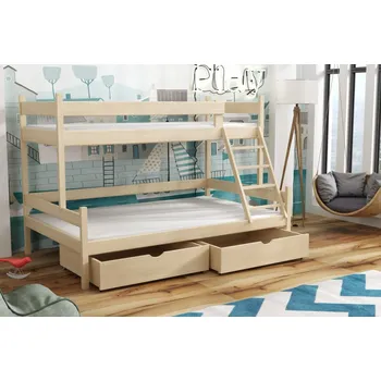 Dětská postel Dětská patrová postel z masivu borovice s rozšířeným spodním lůžkem NEVADA se šuplíky - 200x90/140 cm - PŘÍRODNÍ BOROVICE