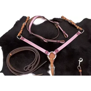 Westernový set PINK PONY uzdečka s otěžemi+poprsník