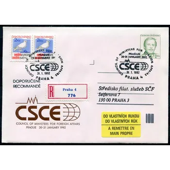 Poštovní známka Českosloveská pošta (1992) COB 92, R dopis - Prezident V. Havel + příl. razítko CSCE