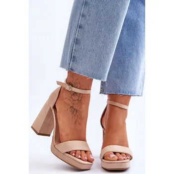 Dámské sandále Módní semišové sandály na čtvercovém podpatku Merila Barva: Béžová, Velikost: 41