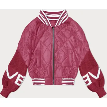 Růžová dámská bunda typu "bomber" se svetrovými rukávy (2439) odstíny růžové XL (42)