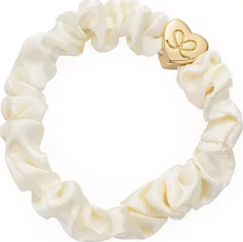 Gold Heart Silk Scrunchie Cream